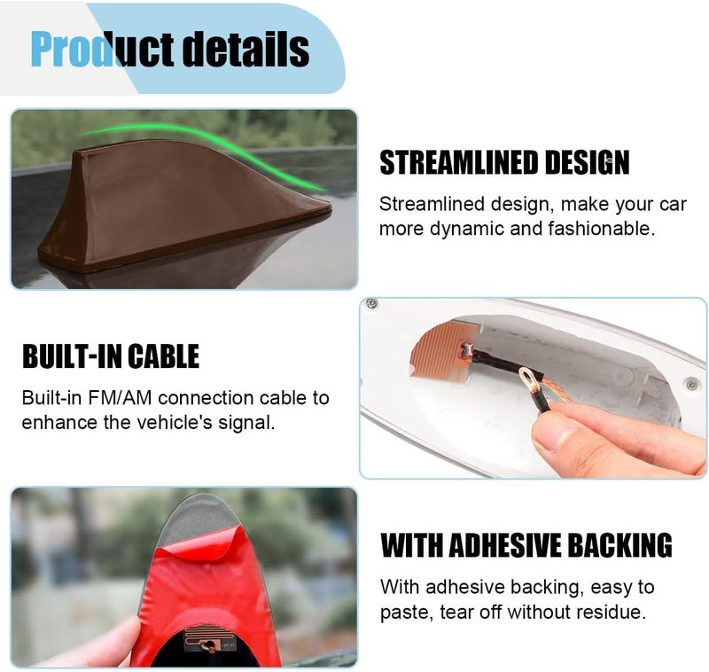 LHDOS Car Shark Fin Antenna Cover, Plastic Automotive Signal Roof Aerial Base Cover with Adhesive Tape, Universal Vehicle Decorative Replacement Accessories for Car Truck SUV (Brown) - Image 3